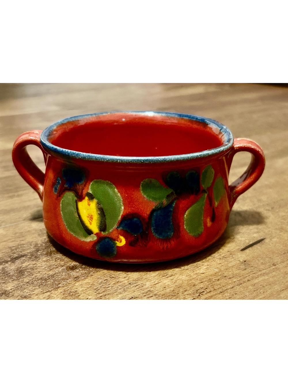 Vintage Hand-Painted Ceramic Soup Bowl with Handles